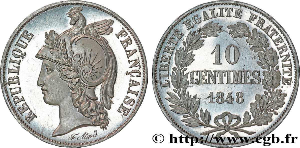 Concours de 10 centimes, essai en étain d’Alard 1848 Paris VG.3130 var. SPL64 