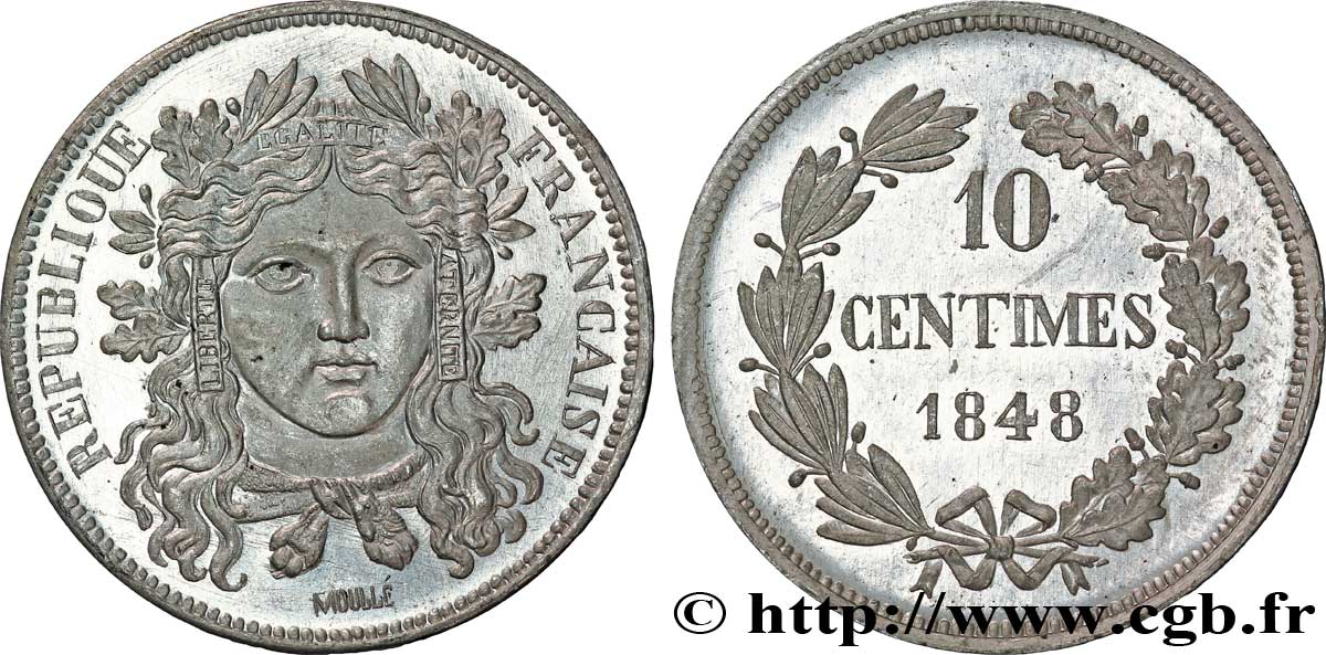 Concours de 10 centimes, essai en étain de Moullé 1848 Paris VG.3148 var. SUP62 
