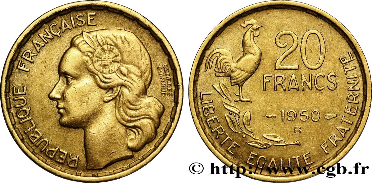 20 francs Georges Guiraud, 4 faucilles 1950 Beaumont-Le-Roger F.401/3 AU 