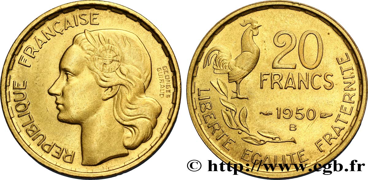 20 francs Georges Guiraud, 4 faucilles 1950 Beaumont-Le-Roger F.401/3 EBC58 