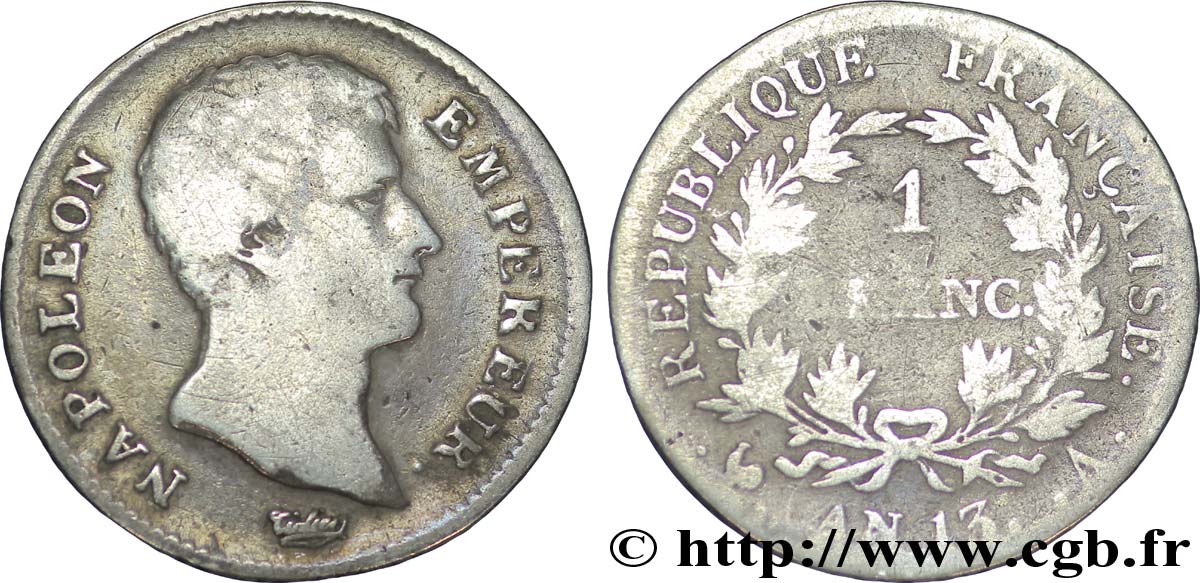 1 franc Napoléon Empereur, Calendrier révolutionnaire 1805 Paris F.201/14 TB15 