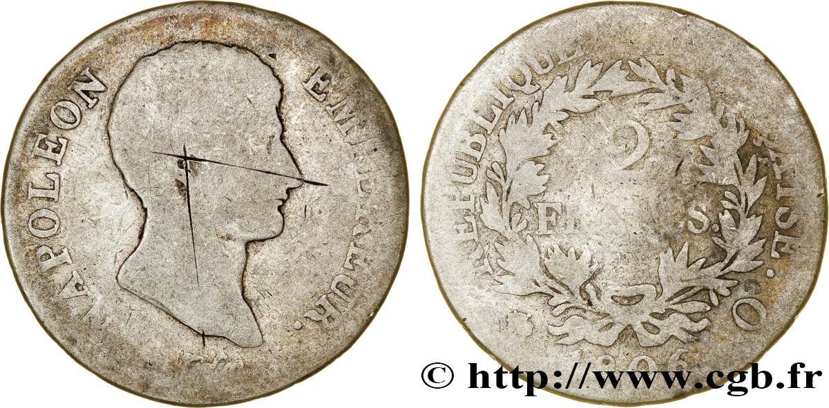 2 francs Napoléon Empereur, Calendrier grégorien 1806 Perpignan F.252/7 B6 