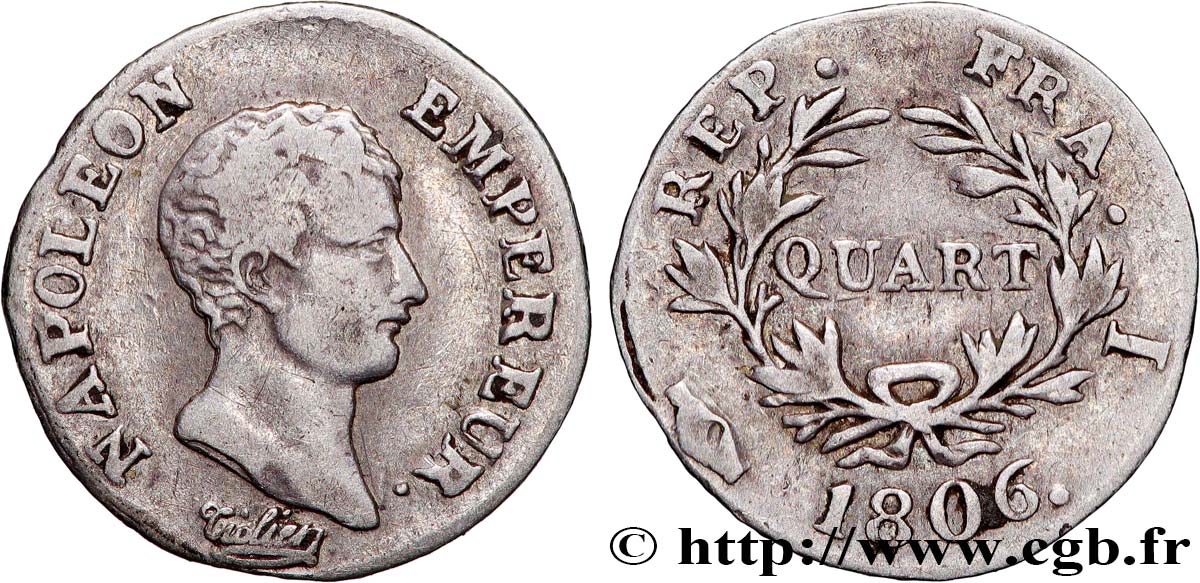 Quart (de franc) Napoléon Empereur, Calendrier grégorien 1806 Limoges F.159/2 TB 