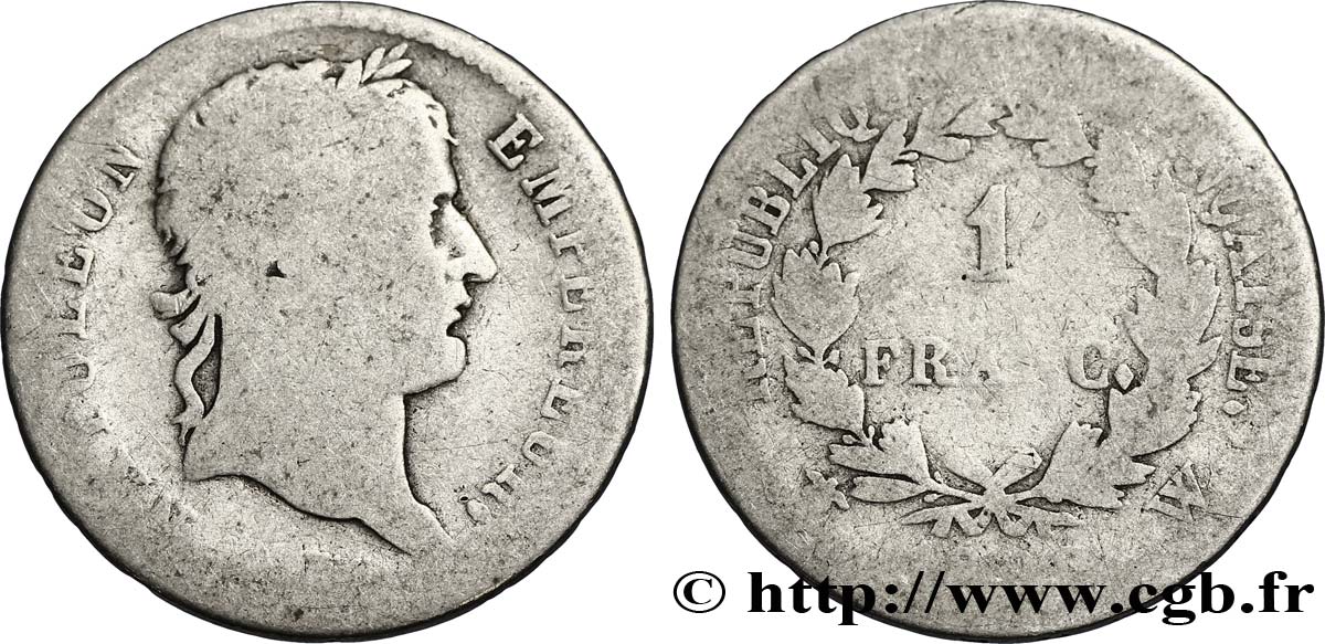 1 franc Napoléon Ier tête laurée, République française 1808 Lille F.204/15 B6 