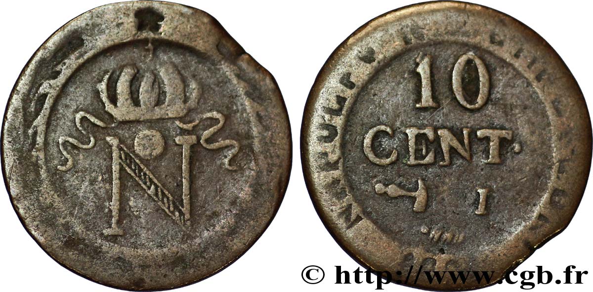 Faux de 10 cent. à l&nbsp;N couronnée n.d. Limoges F.130/6 var. TB15 
