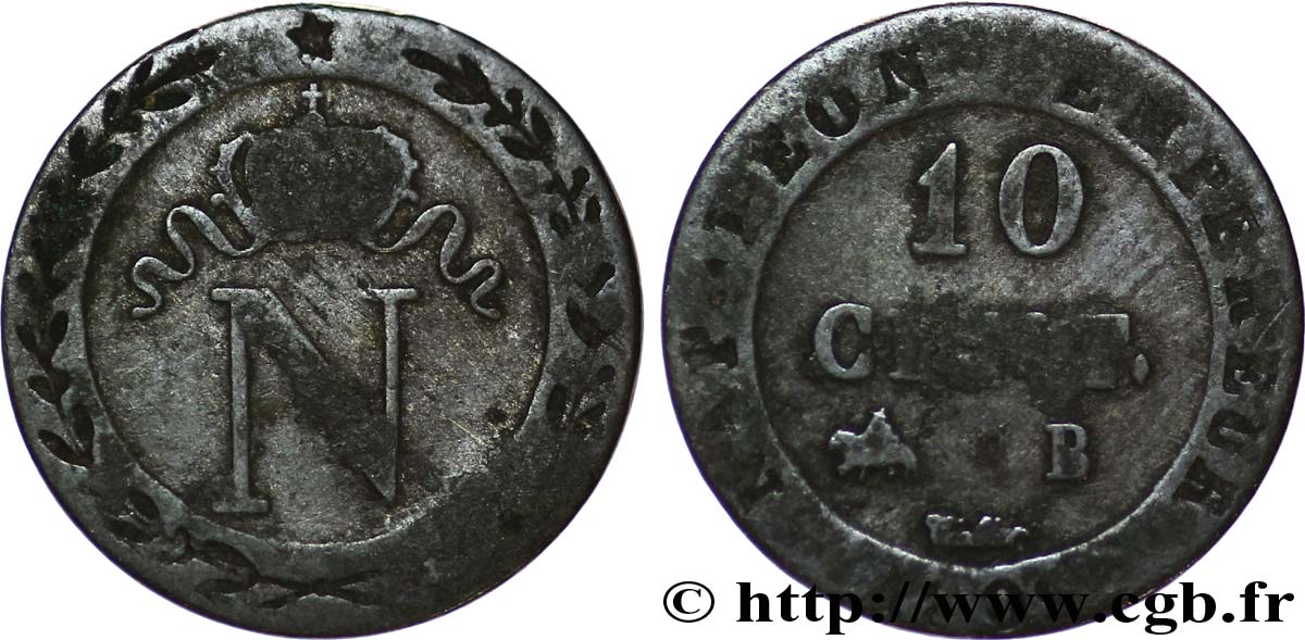 Faux de 10 cent. à l N couronnée 1809 Rouen F.130/11 var. SGE12 