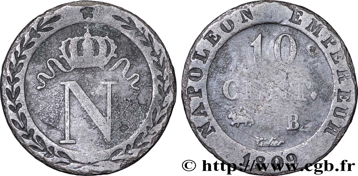 10 cent. à l&nbsp;N couronnée 1809 Rouen F.130/11 B12 