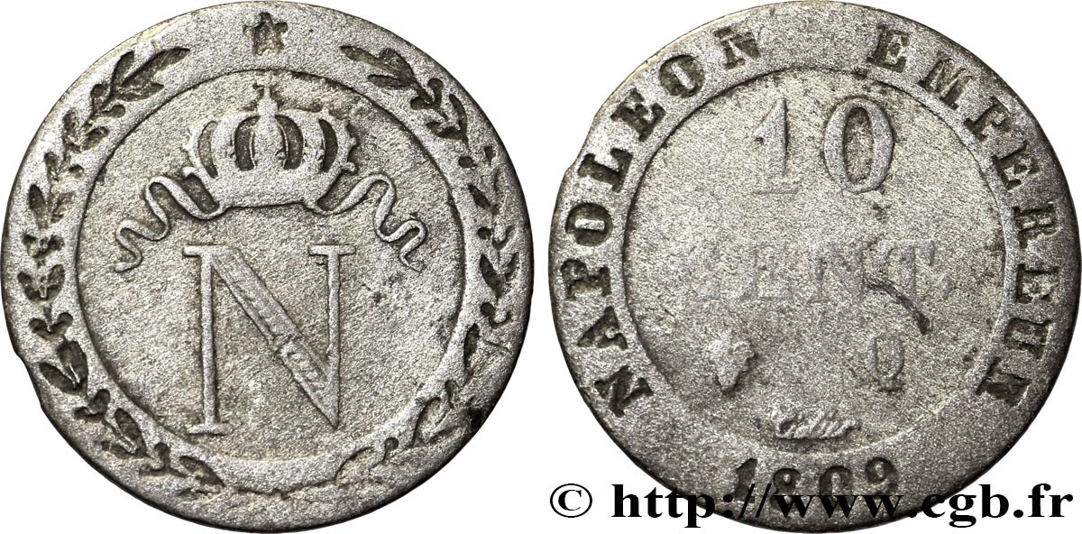 10 cent. à l N couronnée 1809 Perpignan F.130/17 S20 