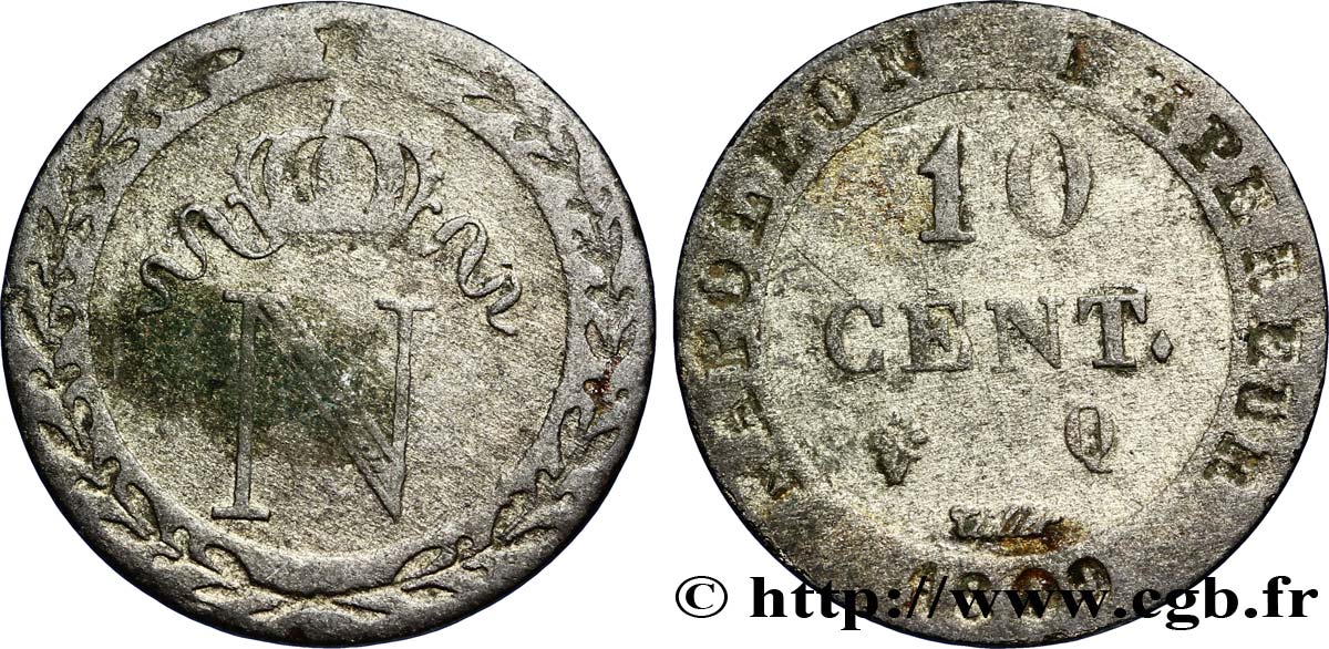 10 cent. à l&nbsp;N couronnée 1809 Perpignan F.130/17 TB20 