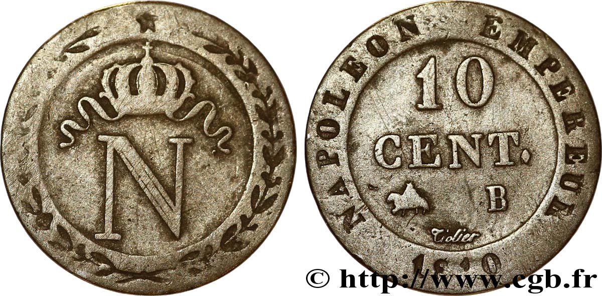 10 cent. à l&nbsp;N couronnée 1810 Rouen F.130/20 S25 