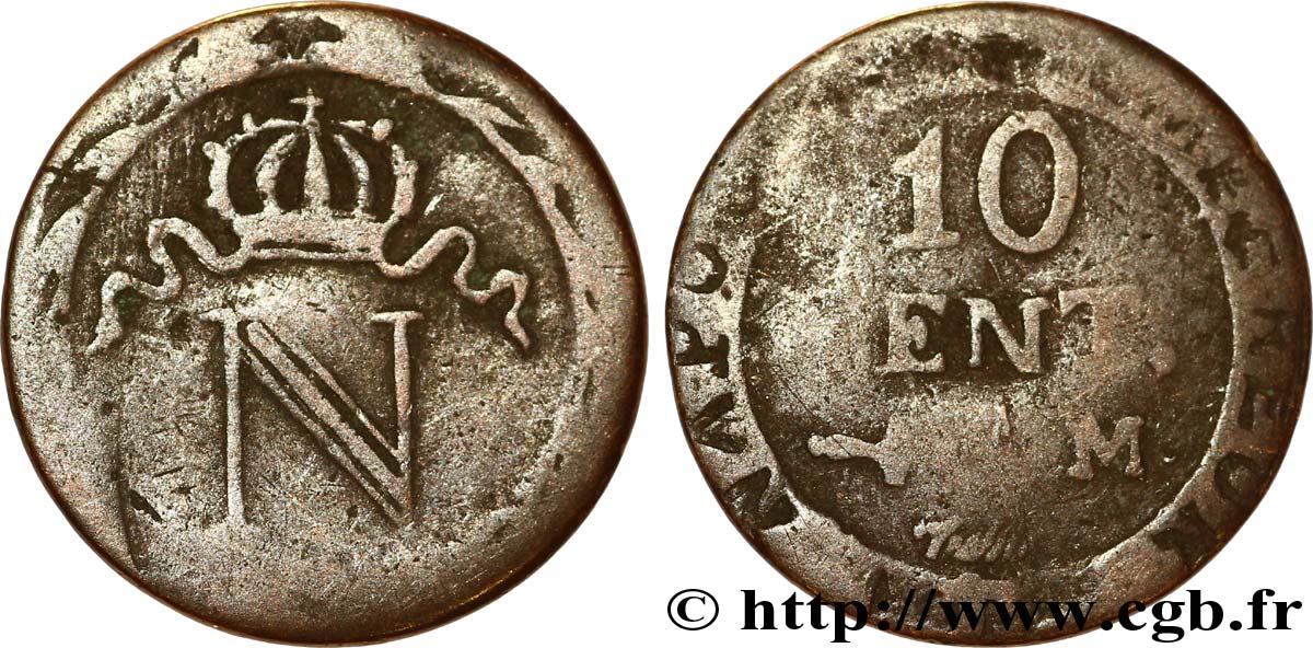 Faux de 10 cent. à l&nbsp;N couronnée 1810 Toulouse F.130/16 var. B12 