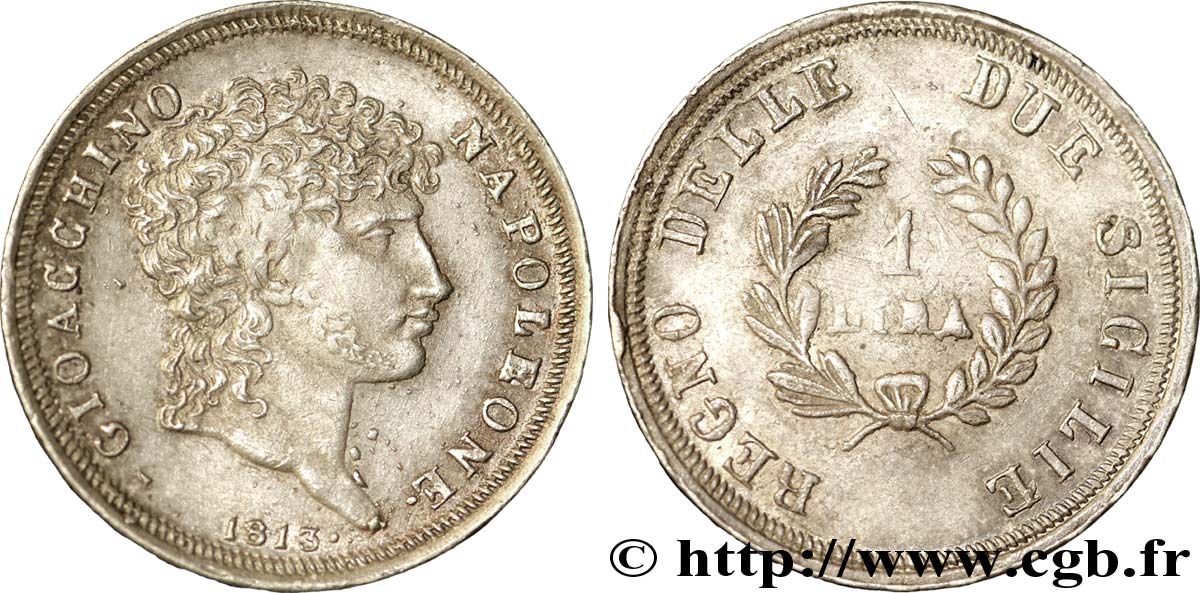 1 lira 1813 Naples M.305  AU58 