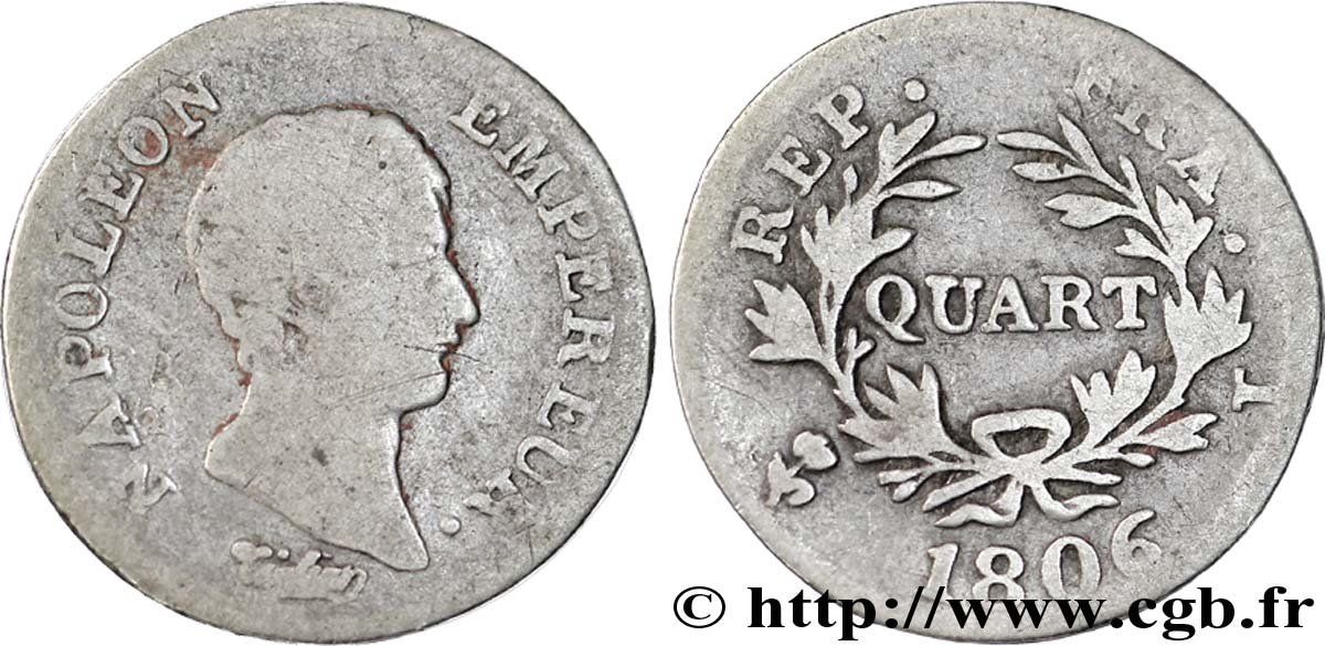 Quart (de franc) Napoléon Empereur, Calendrier grégorien 1806 Bayonne F.159/4 B13 