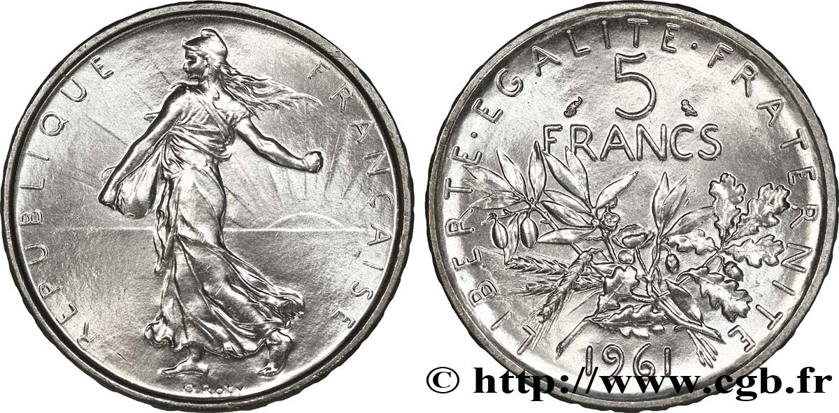 5 francs Semeuse, argent 1961 Paris F.340/5 MS65 