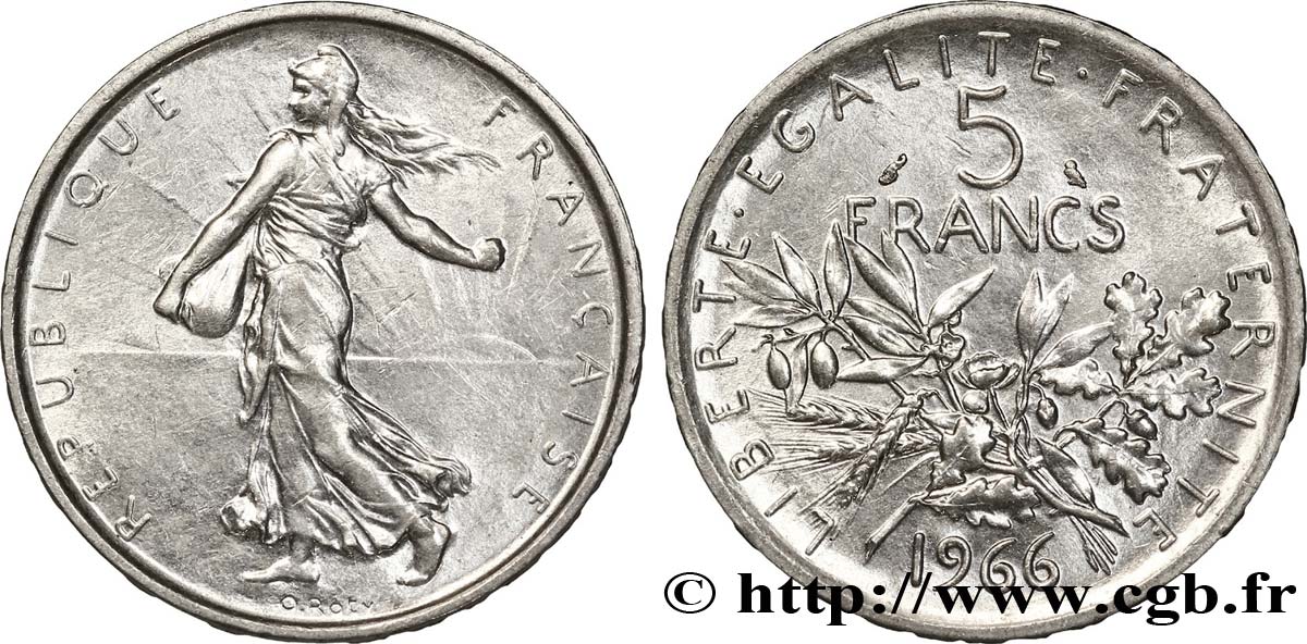 5 francs Semeuse, argent 1966 Paris F.340/10 EBC62 