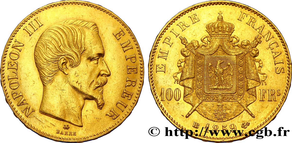 100 francs or Napoléon III, tête nue 1859 Strasbourg F.550/8 TTB48 