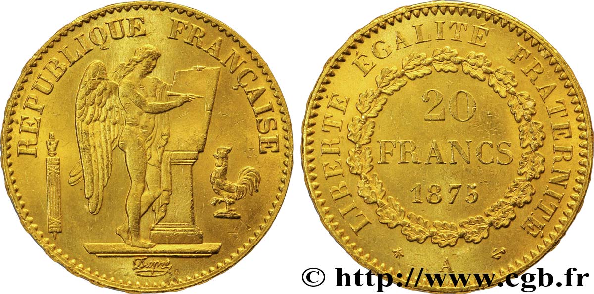 20 francs or Génie, Troisième République 1875 Paris F.533/3 VZ58 