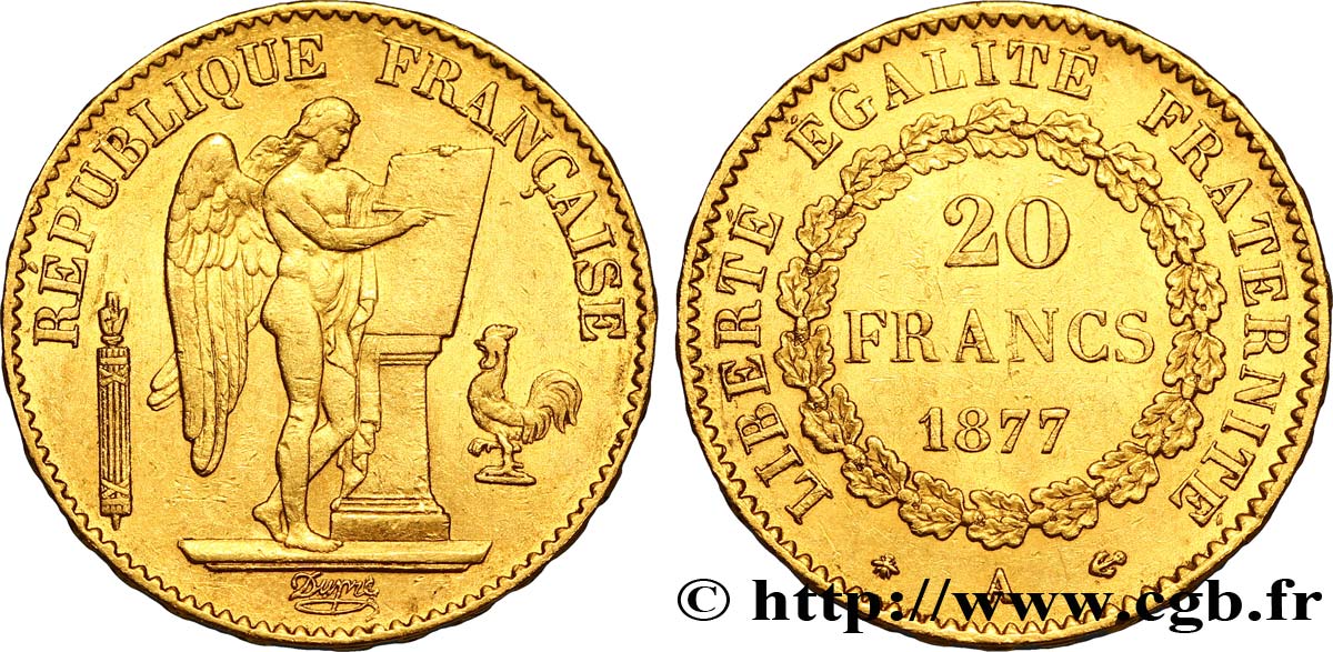 20 francs or Génie, Troisième République 1877 Paris F.533/5 TTB48 