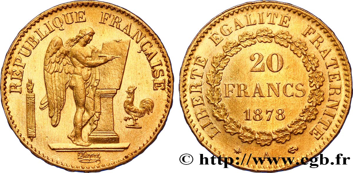 20 francs or Génie, IIIe République 1878 Paris F.533/6 EBC60 