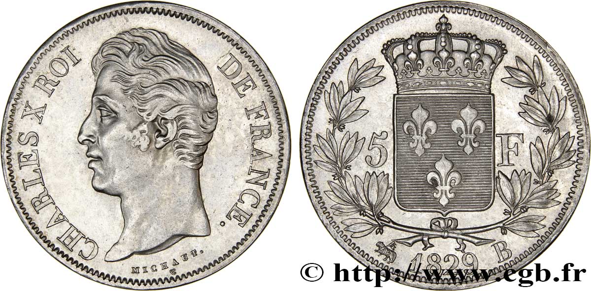 5 francs Charles X, 2e type 1829 Rouen F.311/28 TTB54 