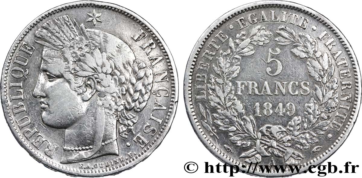5 francs Cérès, IIe République 1849 Paris F.327/2 TB35 