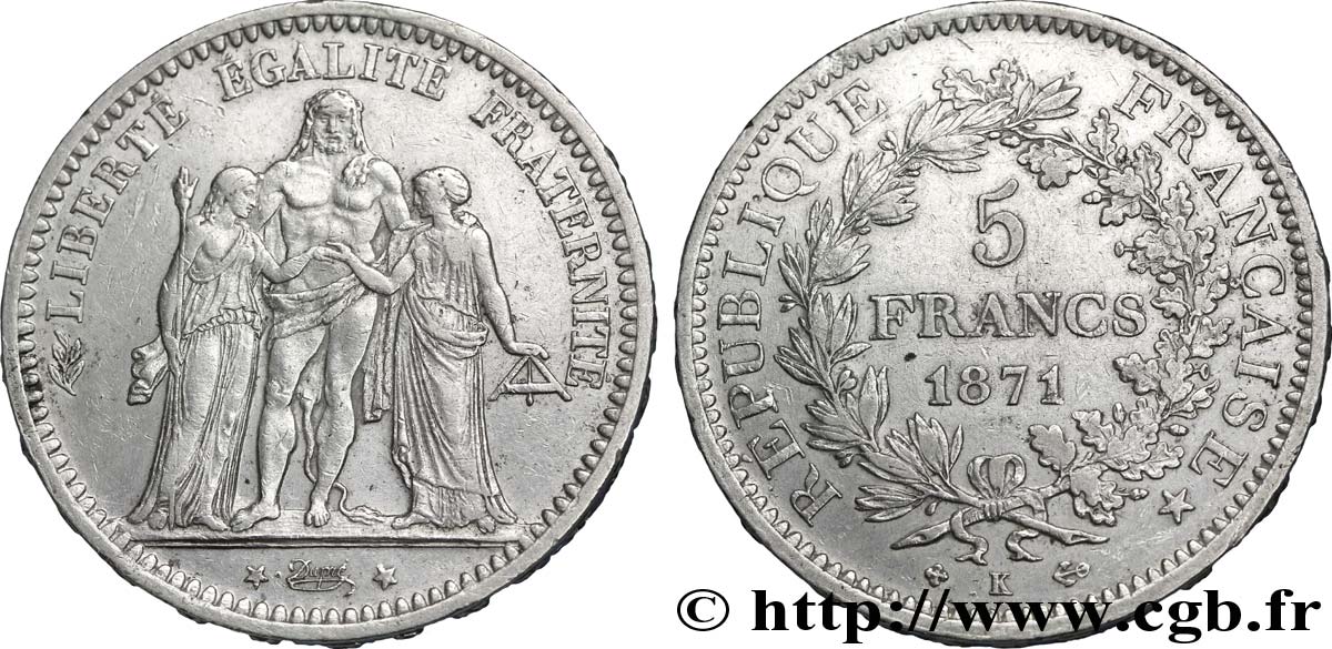 5 francs Hercule 1871 Bordeaux F.334/5 SS50 