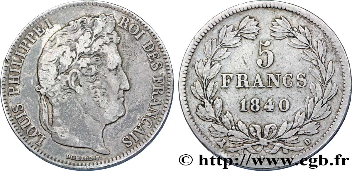 5 francs IIe type Domard 1840 Lyon F.324/86 BC 
