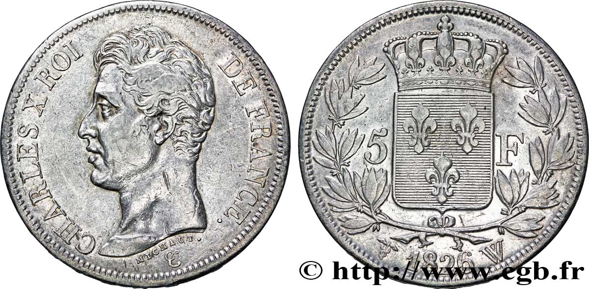 5 francs Charles X, 1er type 1826 Lille F.310/27 TTB45 