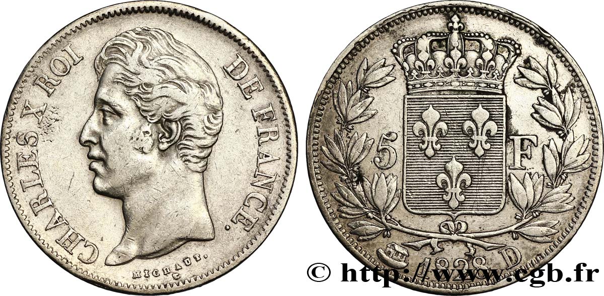 5 francs Charles X, 2e type 1828 Lyon F.311/17 TTB45 