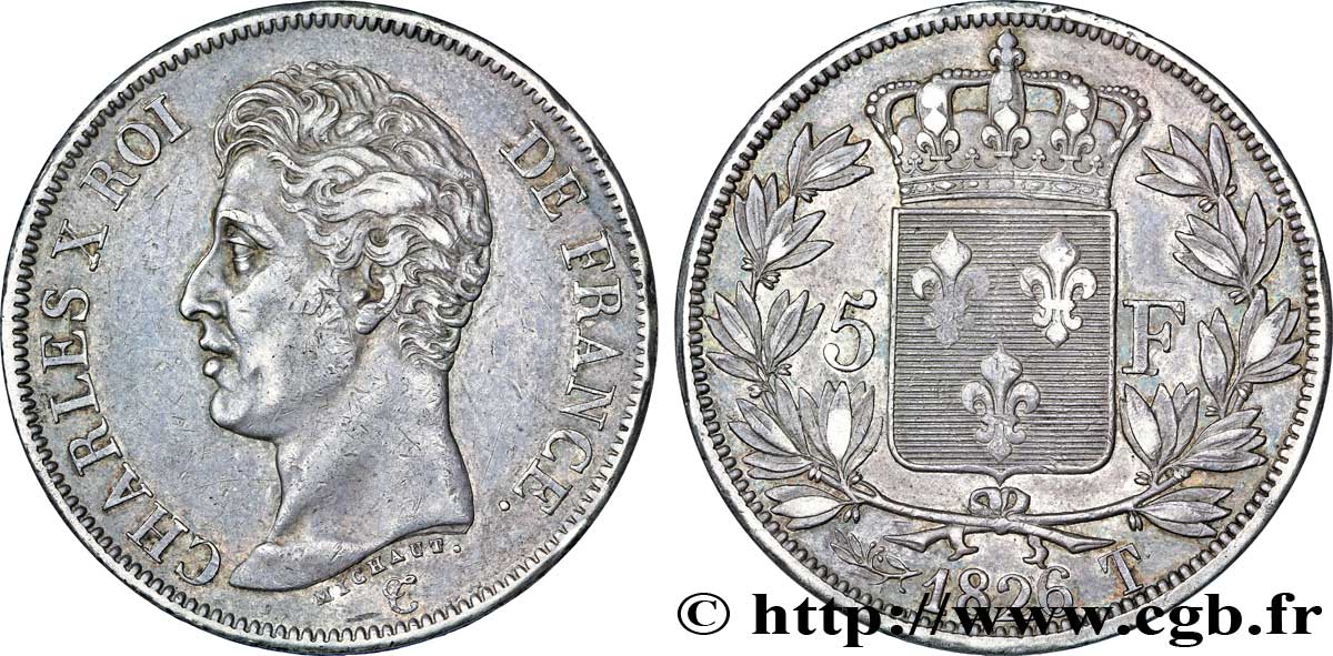 5 francs Charles X, 1er type 1826 Nantes F.310/26 MBC45 