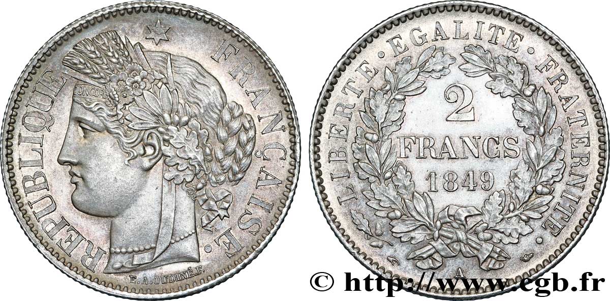 2 francs Cérès, IIe République 1849 Paris F.261/1 SPL60 