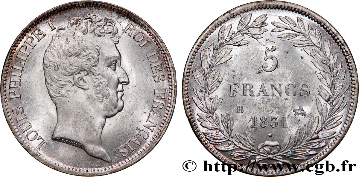 5 francs type Tiolier avec le I, tranche en creux 1831 Rouen F.315/15 VZ60 