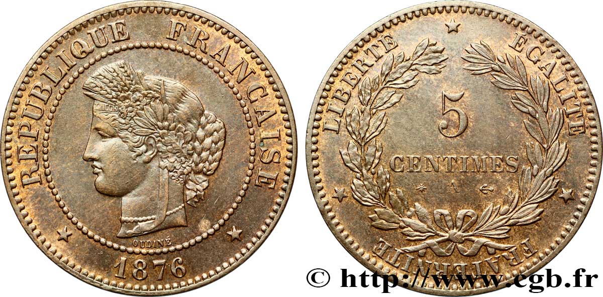 5 centimes Cérès 1876 Paris F.118/13 SUP60 
