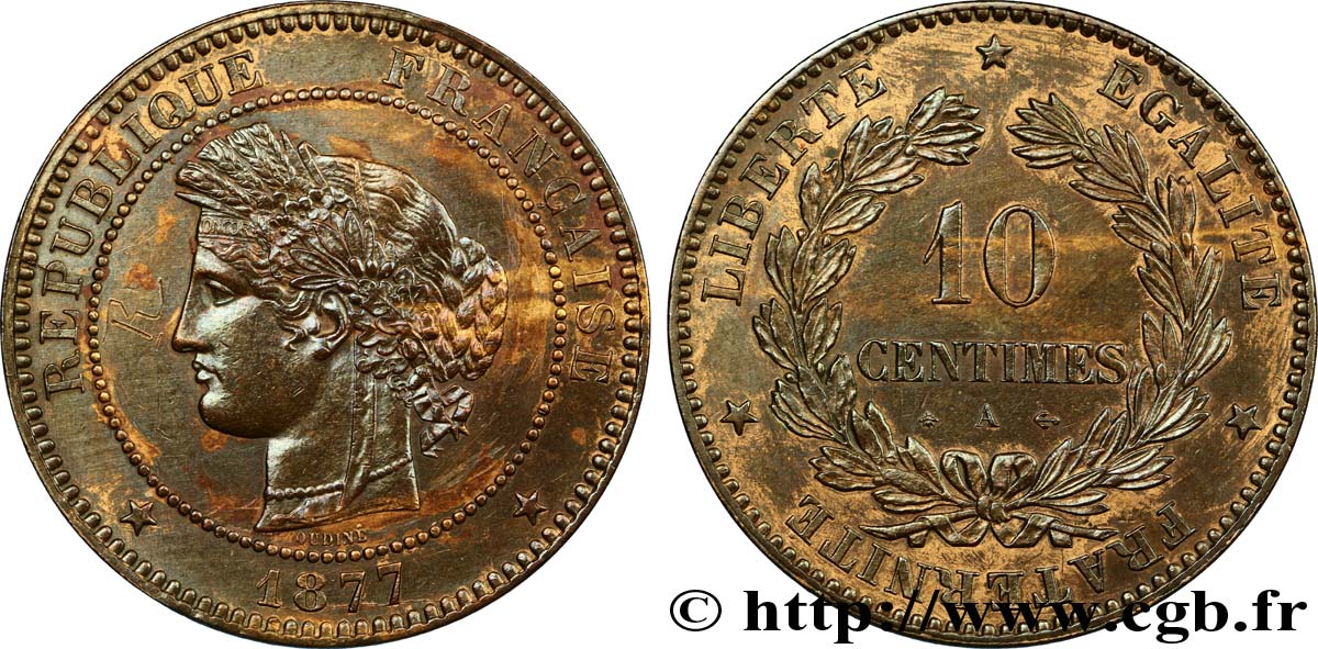 10 centimes Cérès 1877 Paris F.135/18 SPL60 