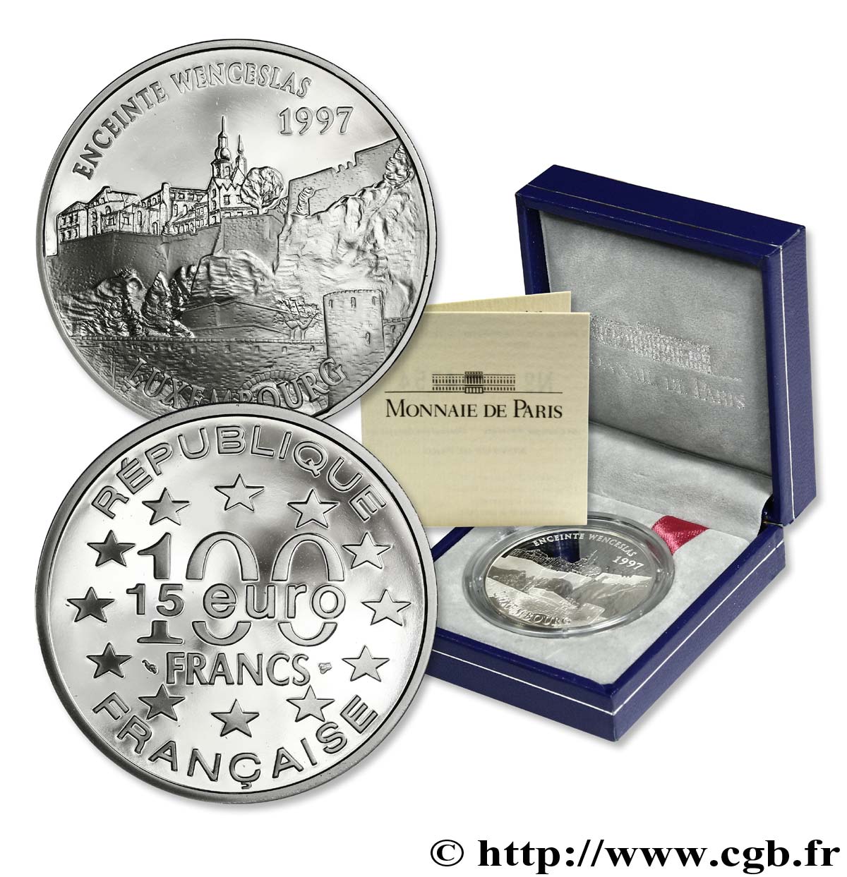 Belle Épreuve 15 euro / 100 francs - L’Enceinte Wenceslas (Luxembourg) 1997  F.2029 1 ST 