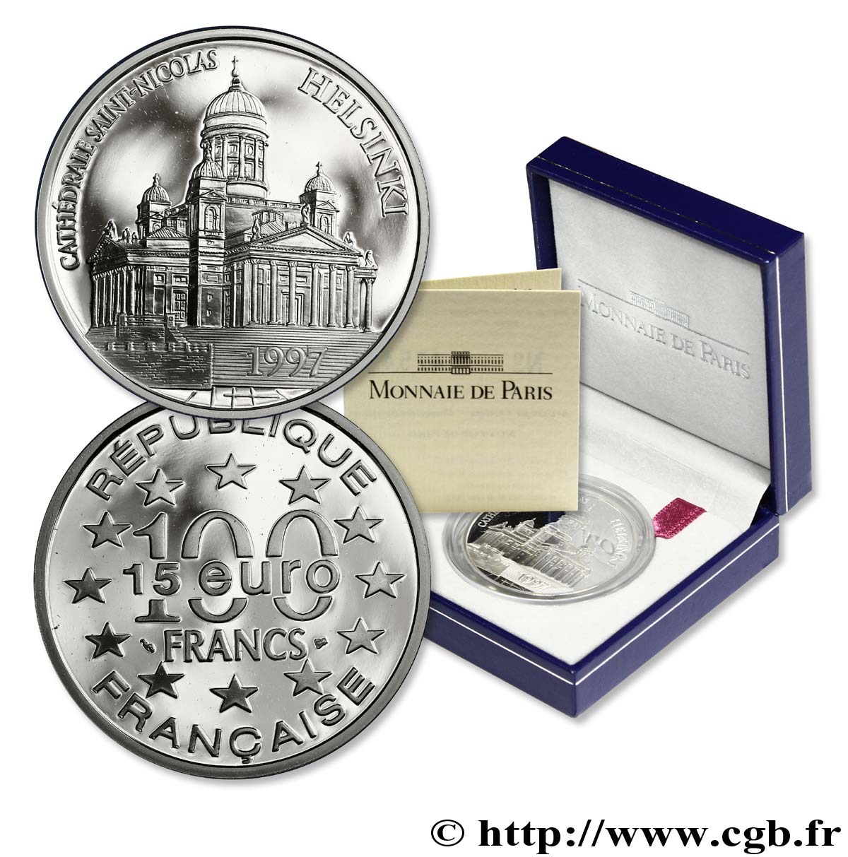 Belle Epreuve 15 euro / 100 francs - La Cathédrale Saint-Nicolas (Helsinki, Finlande) 1997  F5.2022 1 ST 