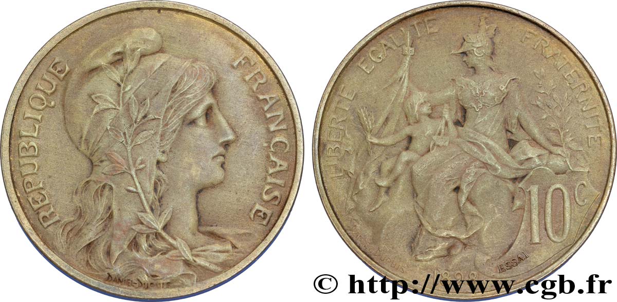 Essai de 10 centimes Daniel-Dupuis en bronze, flan mat 1898 Paris F.136/3 VZ58 