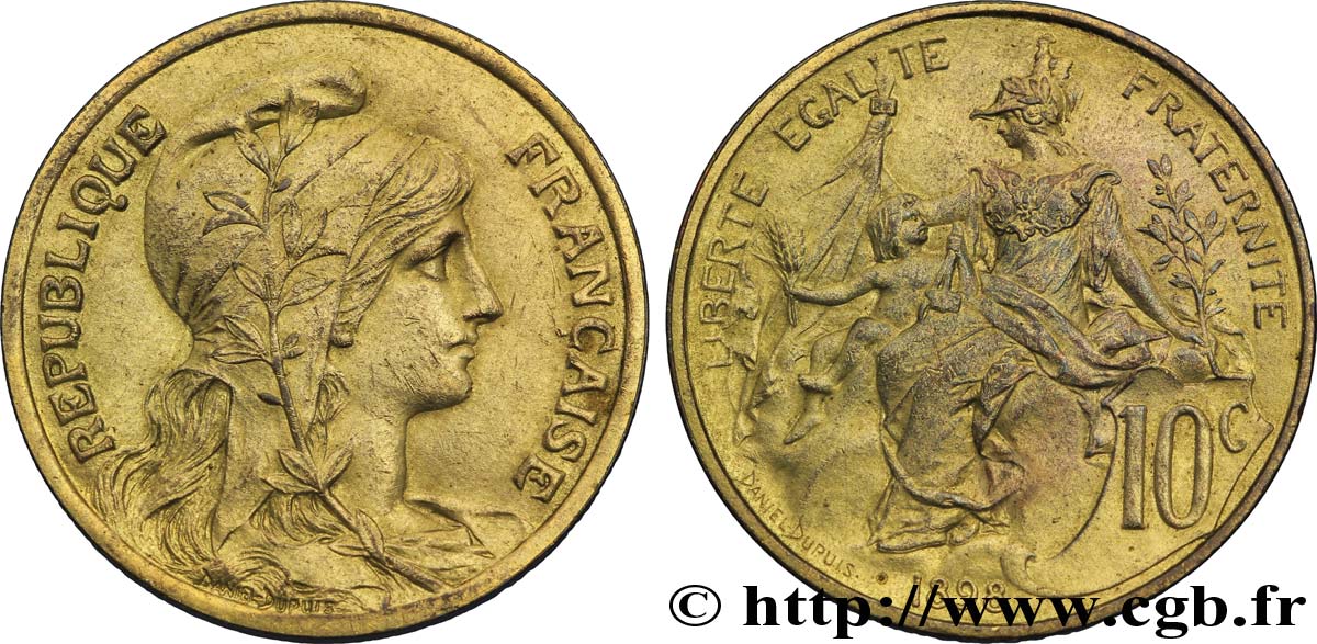 10 centimes Daniel-Dupuis, doré 1898  F.136/5 var. EBC60 