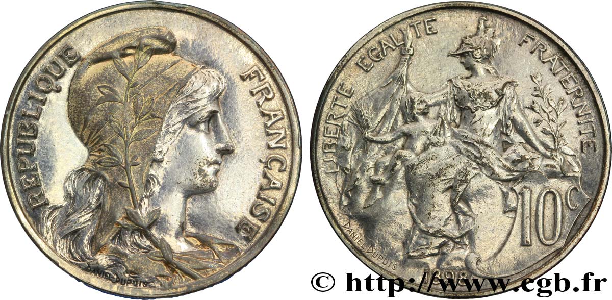 10 centimes Daniel-Dupuis, argenté et doré 1898 Paris F.136/5 var. EBC60 