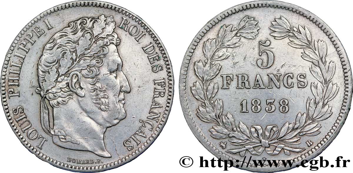 5 francs IIe type Domard 1838 Rouen F.324/69 EBC 