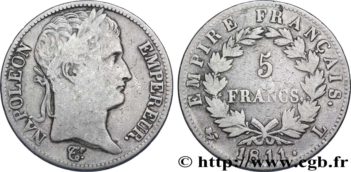 5 francs Napoléon Empereur, Empire français 1811 Bayonne F.307/34 TB15 