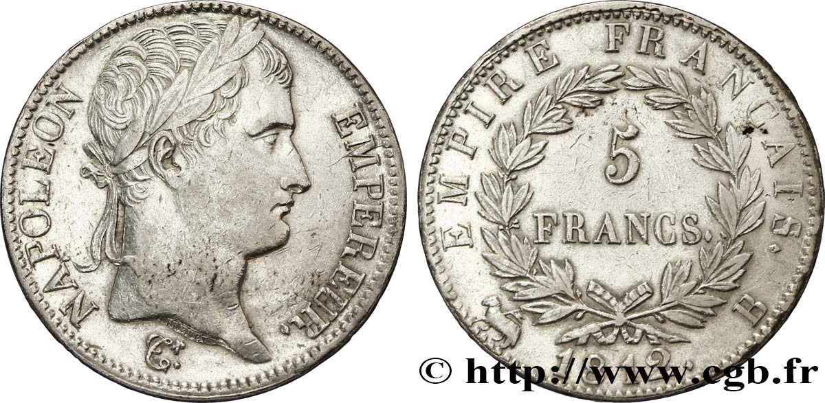 5 francs Napoléon Empereur, Empire français 1812 Rouen F.307/42 TTB52 