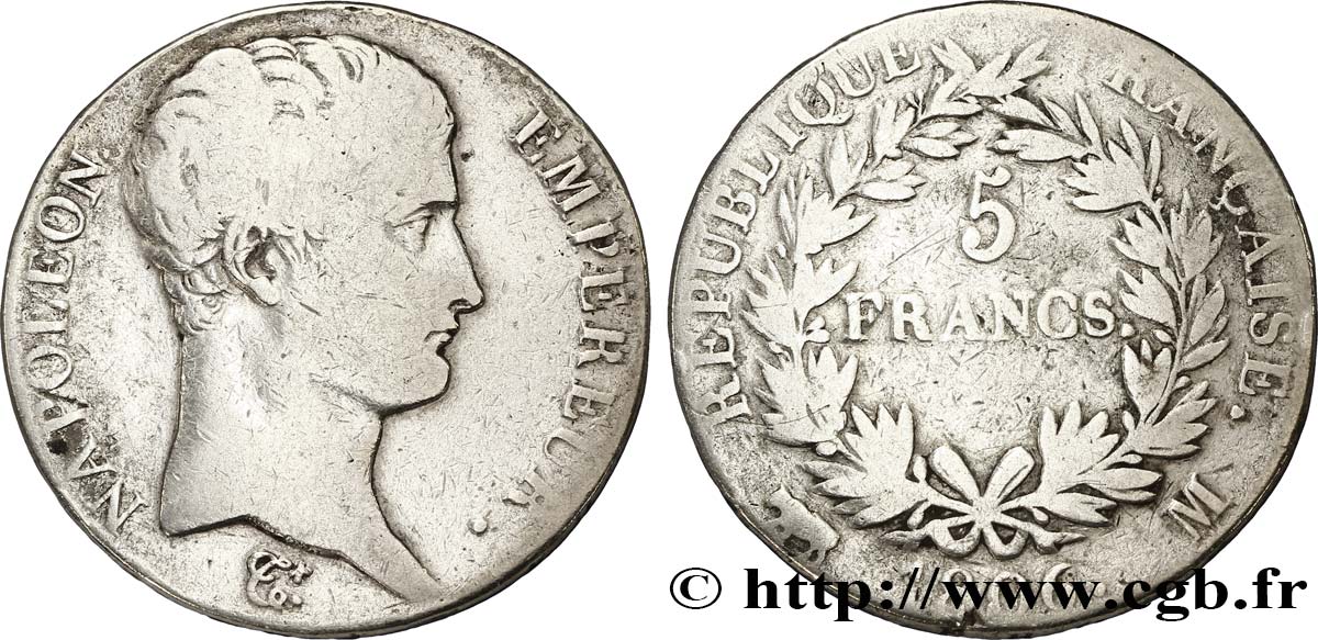5 francs Napoléon Empereur, Calendrier grégorien 1806 Toulouse F.304/8 TB18 