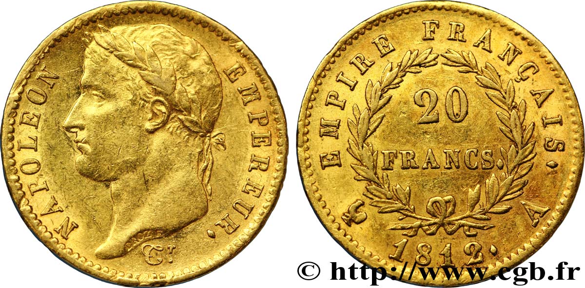20 francs or Napoléon tête laurée, Empire français 1812 Paris F.516/22 MBC50 