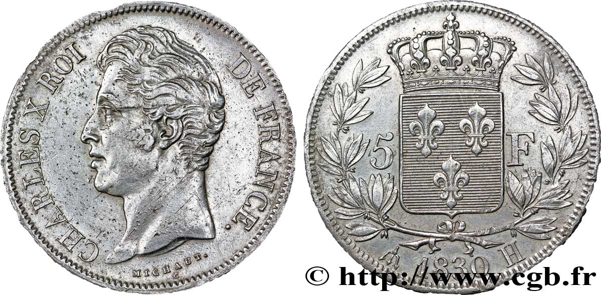 5 francs Charles X, 2e type 1830 La Rochelle F.311/44 AU50 