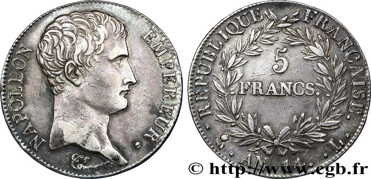 5 francs Napoléon Empereur, Calendrier révolutionnaire 1805 Bayonne F.303/25 MBC50 