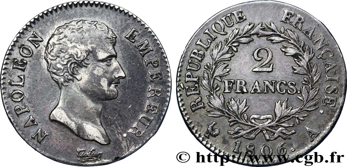 2 francs Napoléon Empereur, Calendrier grégorien 1806 Paris F.252/1 BB45 
