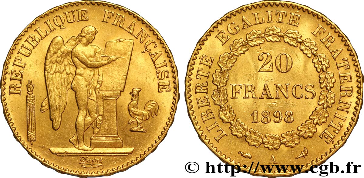 20 francs or Génie, Troisième République 1898 Paris F.533/23 VZ62 