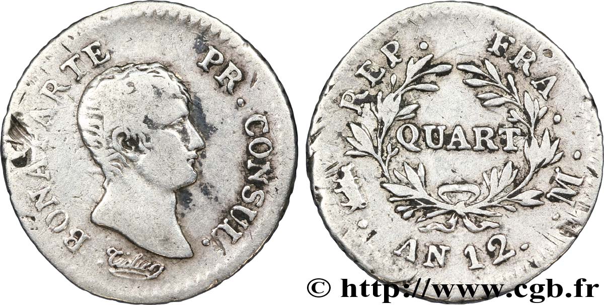 Quart (de franc) Bonaparte Premier Consul 1804 Toulouse F.157/6 TB20 