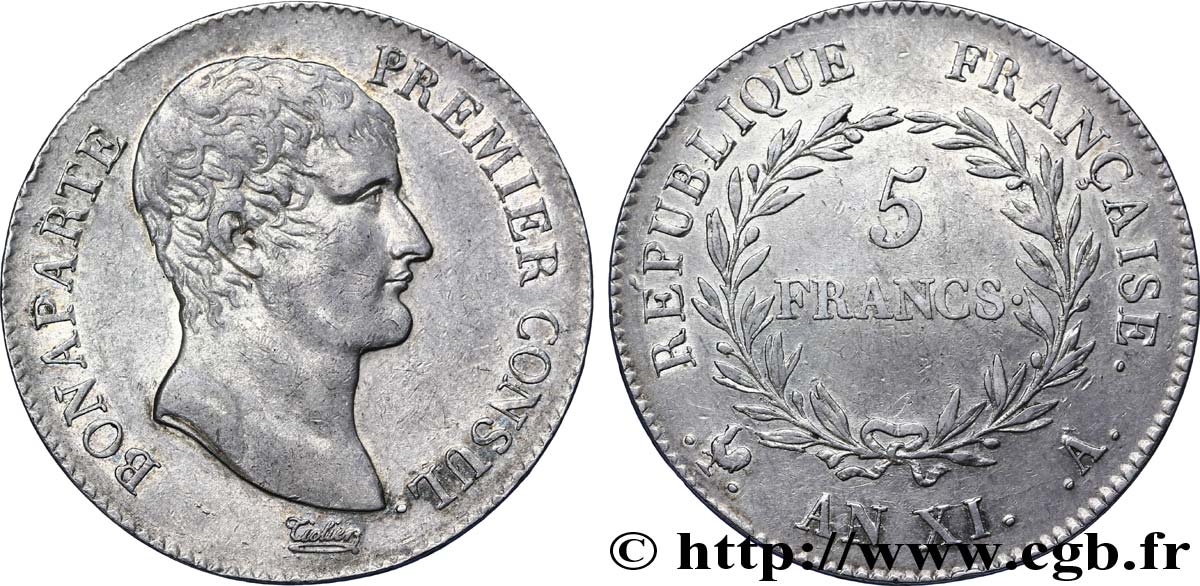 5 francs Bonaparte Premier Consul 1803 Paris F.301/1 BB52 